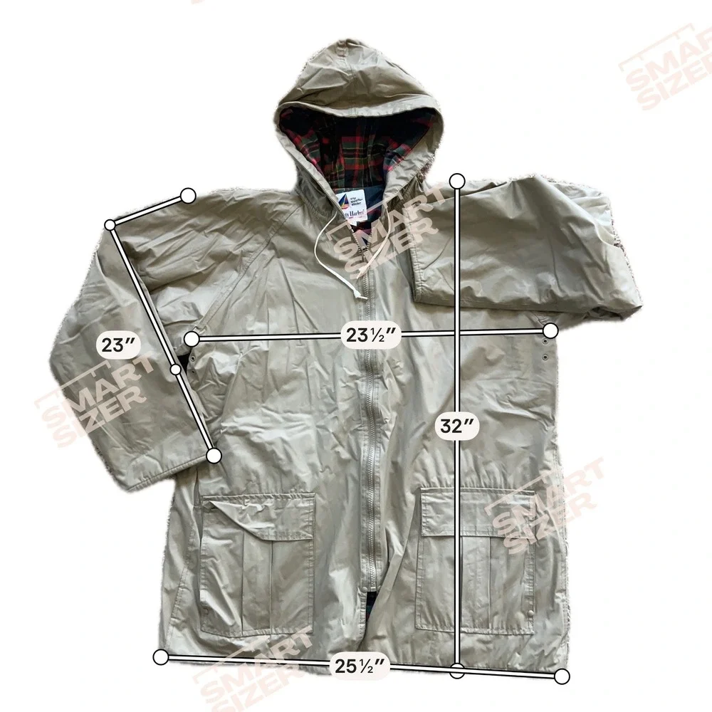 Misty Harbor Any Weather Slicker Khaki Rain Jacket Plaid Lined Hooded Sz Large